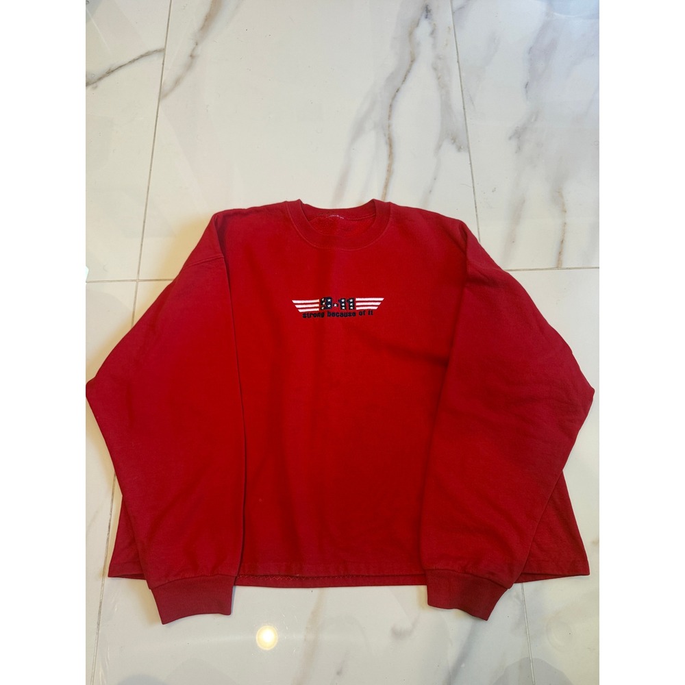 9-11 Strong Because‎ of It Red Embroidered Crewneck Sweatshirt Patriotic XL